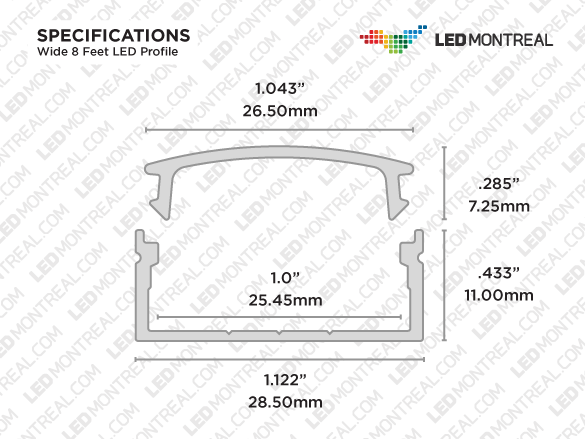 8 feet, 1.1 inch wide aluminum U shape profile for LED Strip