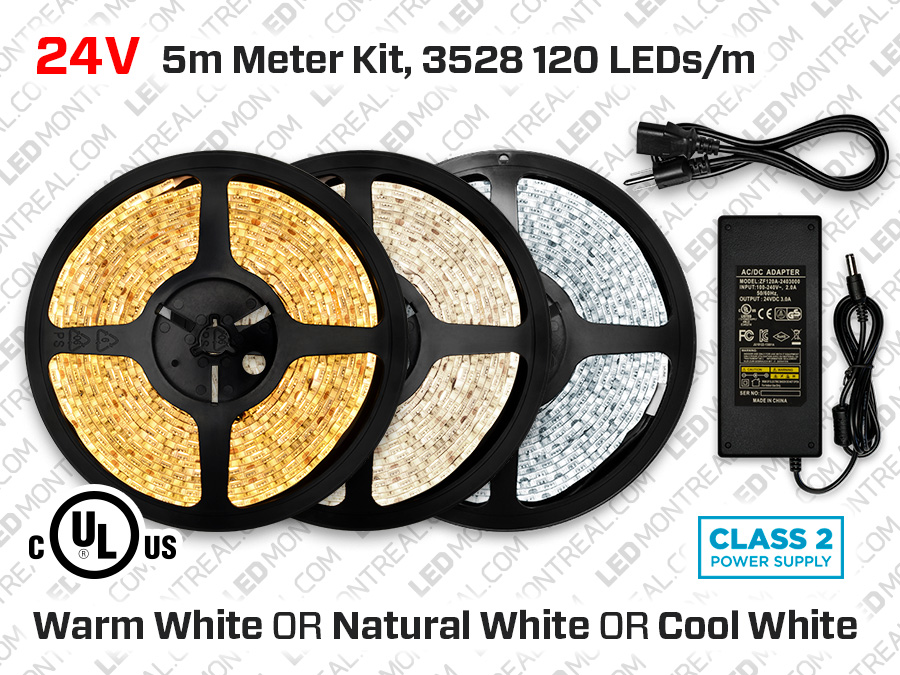 24V - Kit ruban de 5m iP65 600 LED 3528 Blanc - LED Montreal