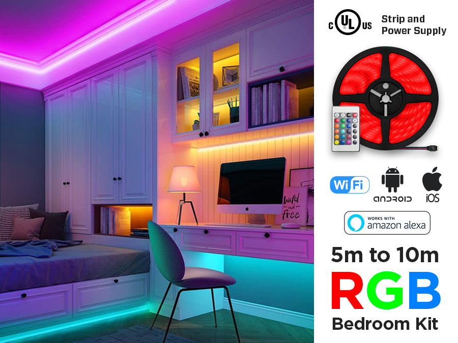 24V RGB LED strip kit for bedroom with IR and WIFI control (5 to 10m, 30  LED/m)