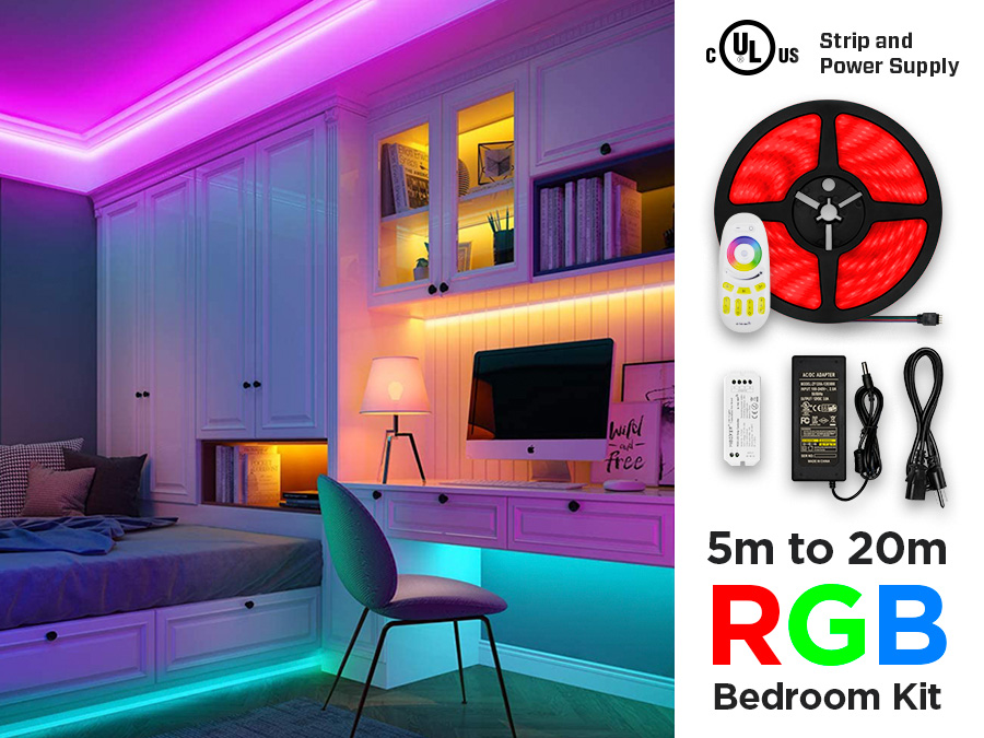 RGB LED strip kit for bedroom with RF control (5 to 20m, 30 LED/m)