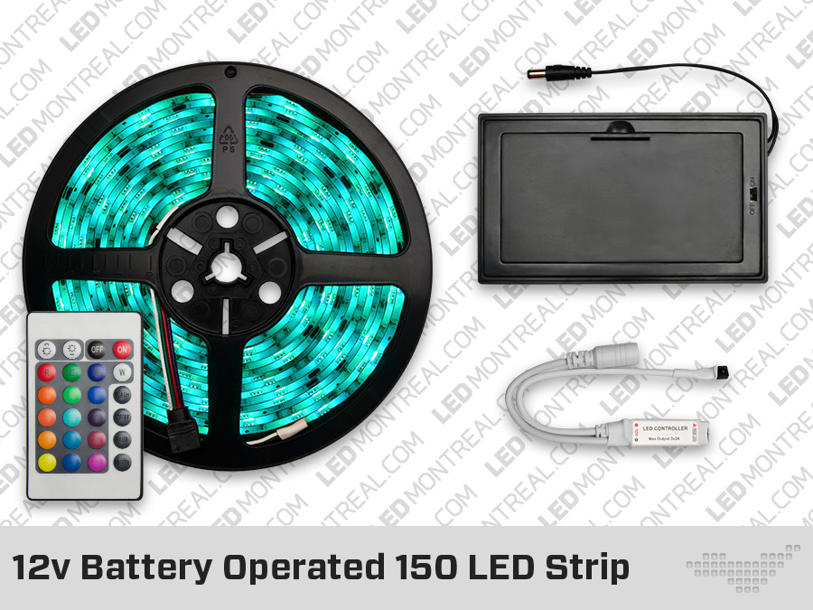 12v Battery powered 150 LED Strip with 24 key Remote - LED Montreal