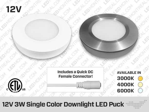 12V 3W Single Color Professional Grade 69mm Downlight LED Puck