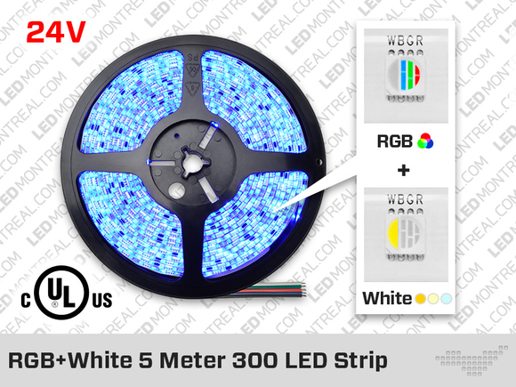 24V 5m iP20 RGB+W 5050 LED Strip - 60LEDs/m (Strip Only)