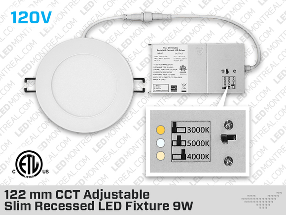 120 mm CCT Adjustable Slim Recessed LED Fixture 9W