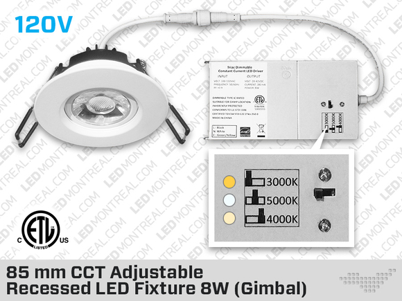 85mm CCT Adjustable Recessed LED Fixture 8W (Gimbal)