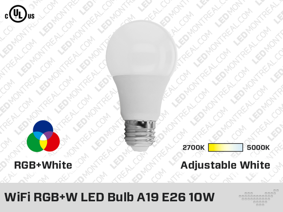 WiFi RGB+W LED Bulb A19 E26 10W