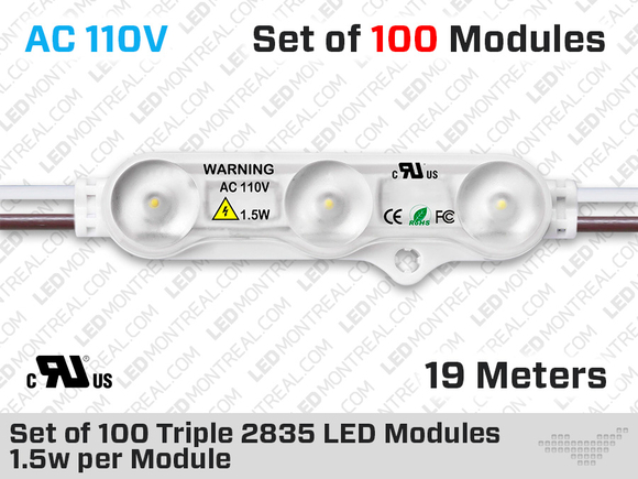 AC 120V - Set of 100 Triple 2835 Epistar LED Modules ( 1.5w per Module )