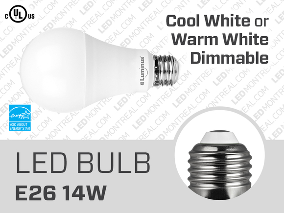 14W Dimmable E26 LED Light Bulb (A19)