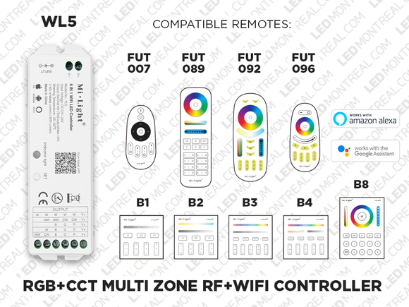 Contrôleur 5 en 1 Wi-Fi pour Rubans LED – Alexa et Google Assistant (WL5)