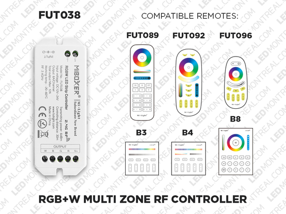 1 to 8 Zones Self repeating RF RGB+W LED controller (FUT 038)