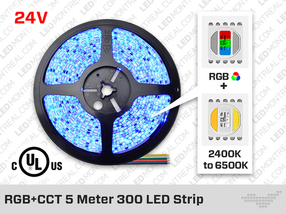 Ruban LED iP20 24V RGB+W CCT 5050 à 60 LEDs/m - 5m (Ruban seul)