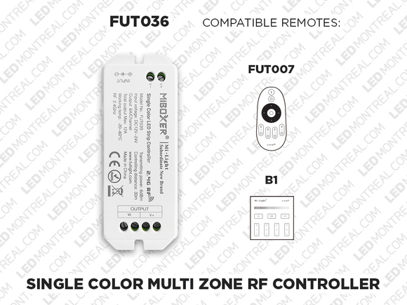 Contrôleur LED Couleur Unique RF 1 à 8 zones à relai de signal automatique FUT036 (Amélioré)