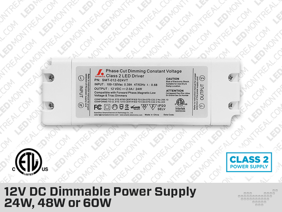 12V Universal Dimmable LED Driver 24W 48W 60W (Class 2)