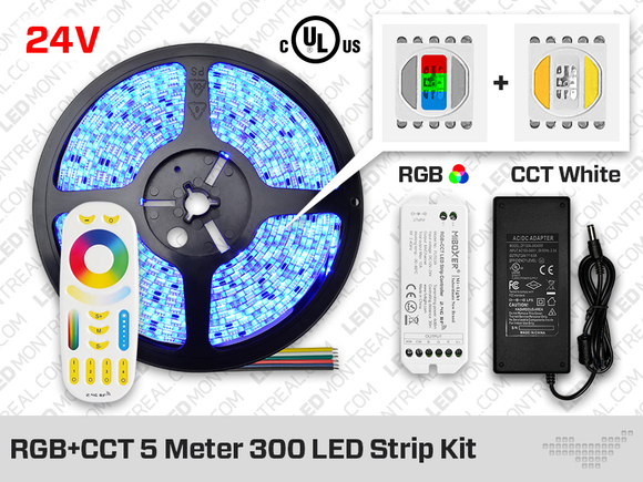24V Kit Multi Zone RF, Rubans 300 LED RGB+Blanc Variable CCT