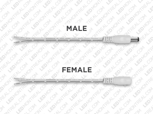 Connecteur de Courant fil plat 12V - 24V Male ou Femelle (Blanc ou Noir)