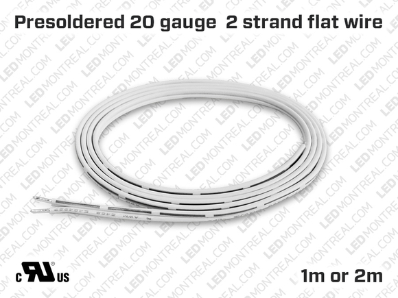 Single Color Presoldered 2 Strand Flat Wire for LED Strips 20 Gauge (1 to 2 meters)