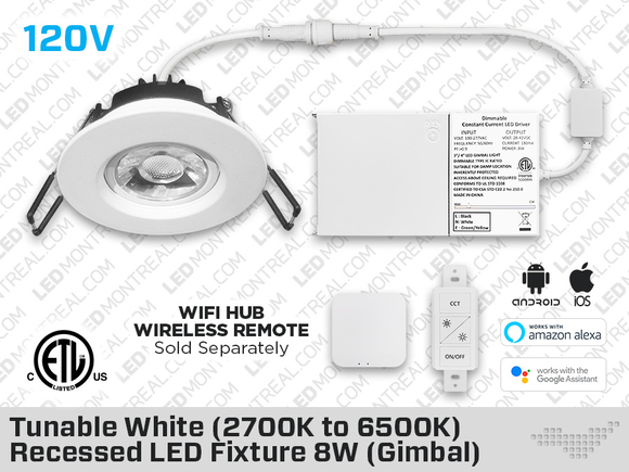 Luminaire LED encastré blanc réglable CCT WIFI 8W (Gimbal)