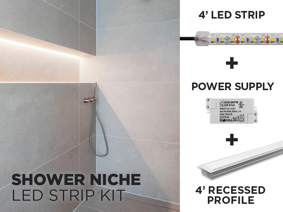 12V iP65 + LED Strip kit for shower niche - 1.2m with LUX745 profile