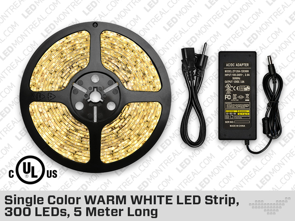Single Color WARM WHITE LED Strip, 300 LEDs, 5 meter with Dimmer