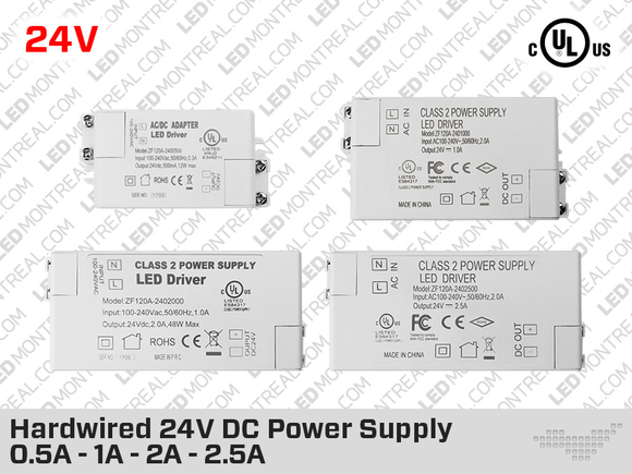 Transfo 24V DC Compact 0.5A (12W) à 2.5A (60W) à branchement direct pour LED