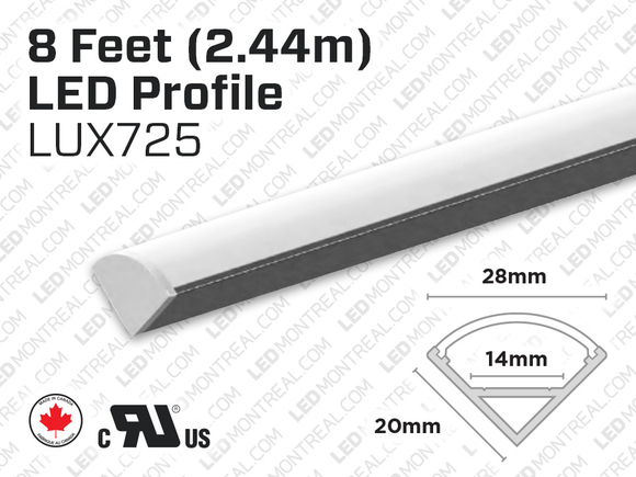 LUX725 8 feet interior and exterior 45 degree aluminum profile for LED Strip