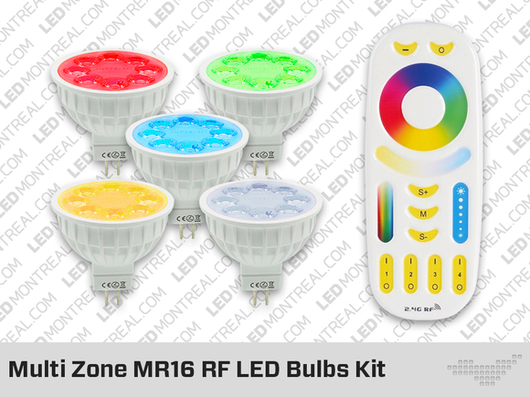 Kit RF Multi Zone d’Ampoules LED MR16 RGB+CW+WW