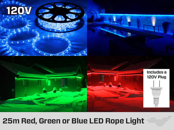 Cordon Lumineux LED Rouge ou Bleu 120V 25m