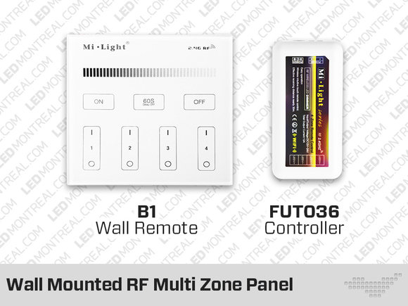 Wall Mounted RF Multi Zone Panel and-or Controller for Single Color LED Strip
