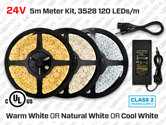 24V 5m Single Color 3528 120 LED/m LED Strip Kit