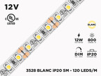 Ruban LED iP20 12V 3528 Blanc à 120 LEDs/m - 5m (Ruban seul)