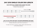 24V 5m iP20 2216 Single Color LED Strip - 300 LEDs/m (Strip Only) - Features: Included Connection