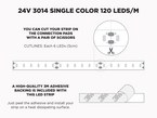 24V 5m iP20 3014 White LED Strip - 120 LEDs/m (Strip Only) - Features: Cut Lines