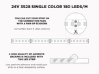 24V 5m iP20 3528 White LED Strip - 180 LEDs/m (Strip Only)  - Features: Cut Lines