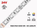 24V 5m iP20 RGB 5050 High Output LED Strip - 60 LEDs/m (Strip Only)