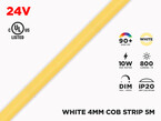 24V 5m iP20 4mm COB LED strip - White, Color-Temperature : 5000K Daylight
