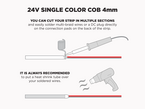 24V 5m iP20 4mm COB LED strip - White - Features: Cut Lines