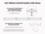 24V 5m iP67 10mm COB LED Strip for Sauna - White - Features: Cut Lines