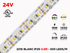 Ruban LED iP20 24V 2216 Couleur Unique à 300 LEDs/m