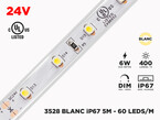 Ruban LED Extérieur iP67 24V 3528 Blanc à 60 LEDs/m - 5m (Ruban seul)