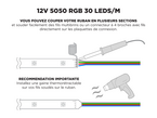 Ruban LED iP67 12V Haute Intensité RGB 5050 à 30 LEDs/m - 5m (Ruban seul)