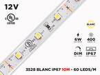 Ruban LED Extérieur iP67 12V 3528 Blanc à 60 LEDs/m - 10m Continu (Ruban seul)