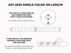 24V 5m iP20 2835 White High Output LED Strip - 128 LEDs/m (Strip Only)