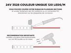 Ruban LED Extérieur iP67 24V 3528 Blanc à 120 LEDs/m - 5m (Ruban seul)