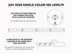 24V 5m iP20 3528 White LED Strip - 180 LEDs/m (Strip Only)