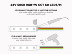 24V 5m iP65+ RGB+W CCT 5050 LED Strip - 60 LEDs/m (Strip Only) - Features: Solder