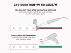 24V 5m iP20 RGB+W 5050 LED Strip - 60 LEDs/m (Strip Only) - Features: Solder