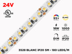 Ruban LED iP20 24V 3528 Blanc à 180 LEDs/m - 5m (Ruban seul)