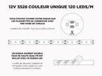 Ruban LED iP65+ 12V 3528 Couleur Unique à 120 LEDs/m - 1.2m (4') (Ruban seul)