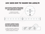 Ruban LED iP20 24V 2835 "Dim to Warm" à 196 LEDs/m - 5m (Ruban seul)