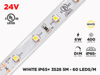 24V 5m iP65+ 3528 White LED Strip - 60 LEDs/m (Strip Only), Color-Temperature : 3500K Soft White 